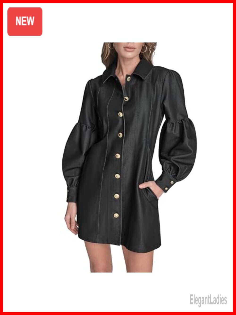 BCBG Long Sleeve Button Front Denim A-line Mini Dress